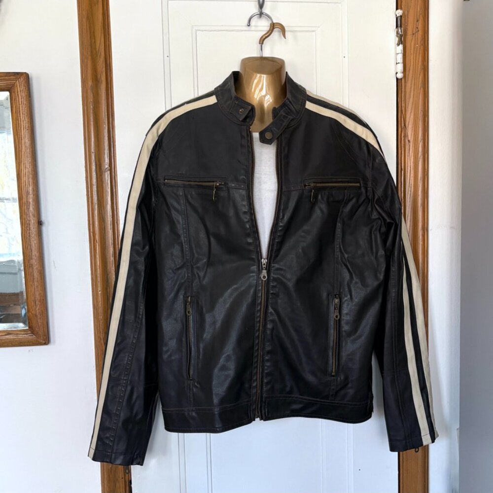 Vintage Faux Leather Motorcycle Jacket | Black Bomber Jacket | Vegan Leather